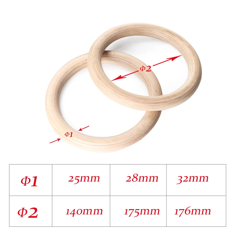 Gymnastic Rings Wooden - 25mm/32mm Wooden Gymnastic Rings with Adjustable