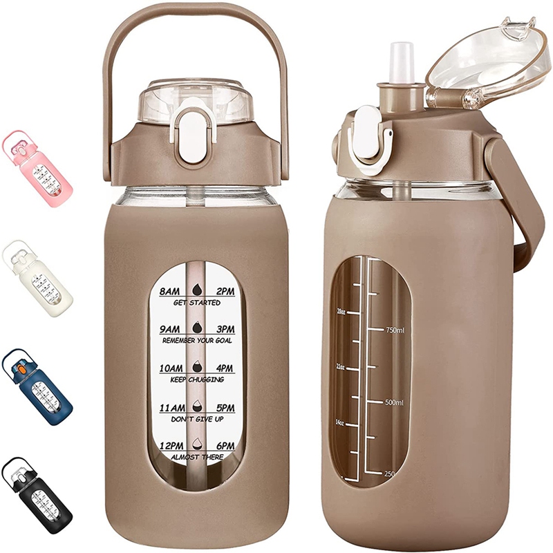 Home Gym Kettler - 1000ML Glass Water Bottles With Straw,